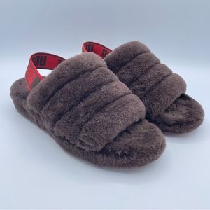 UGG Fluff Yeah Slides 7 Brown/Red